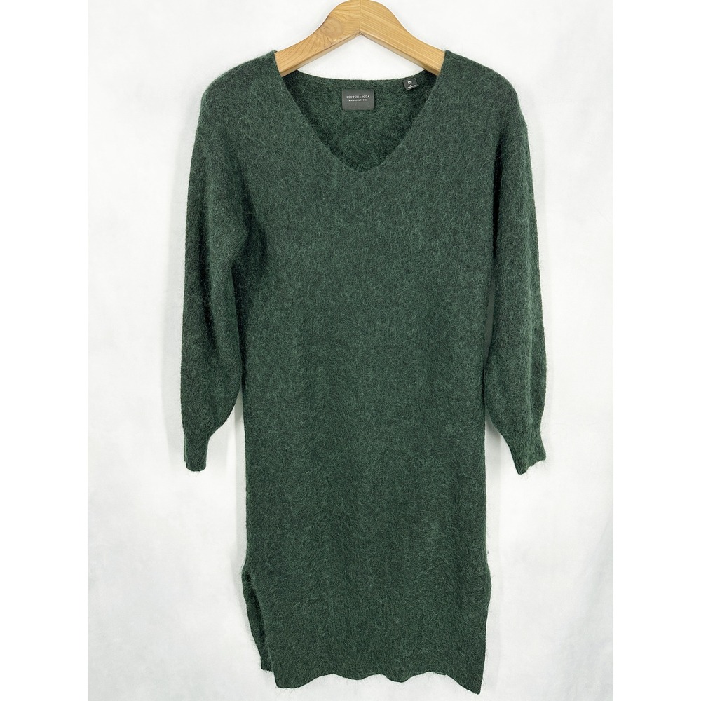 Scotch & Soda Wool Mohair Fuzzy Green Sweater Dress Womens Size Small Minimalist